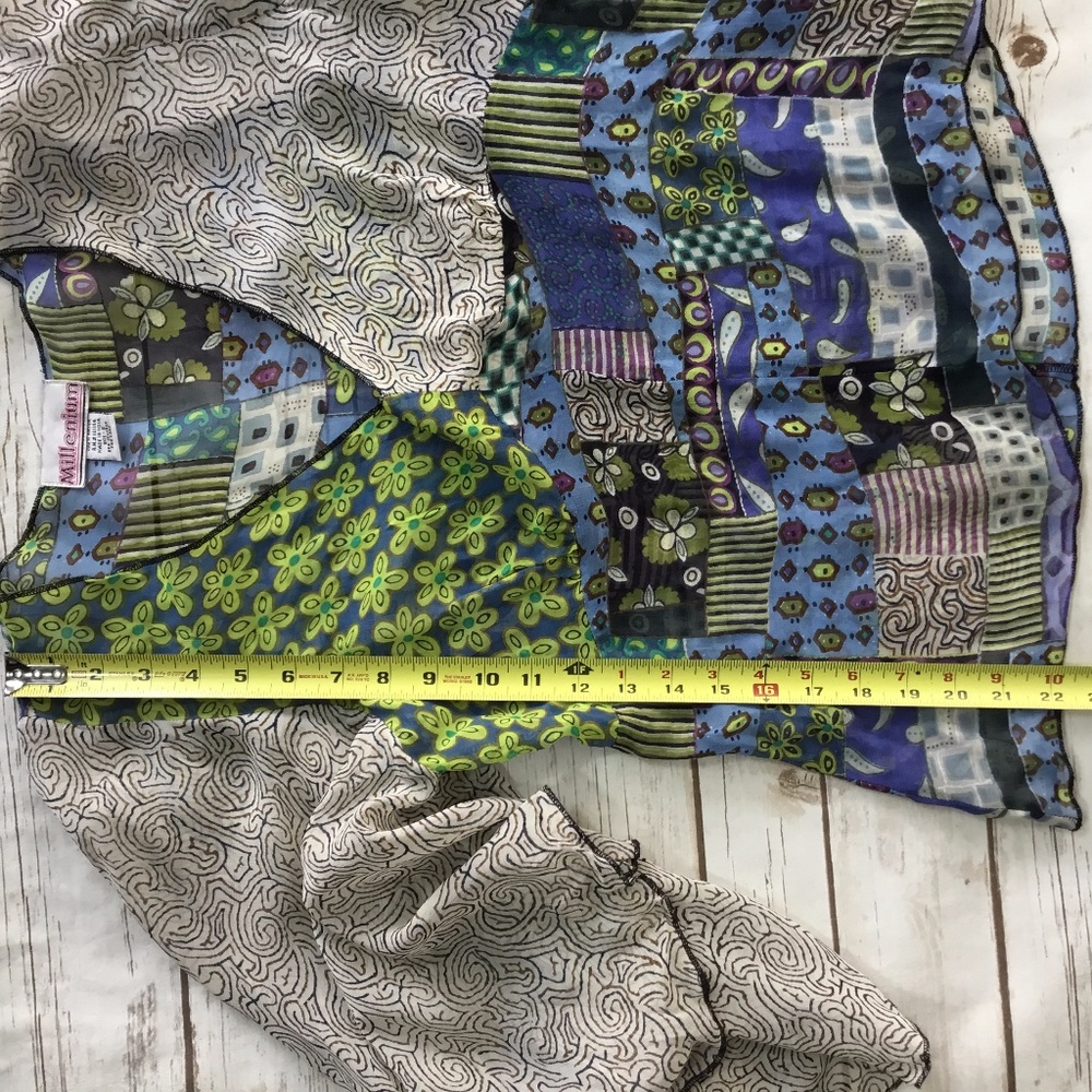Millenium Sheer Patchwork Print Boho Festival Top - image 7